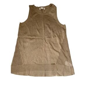 Michael Kors Metallic Knit Tank Top Gold Sparkle Sheer Mesh Women's Size‎ M